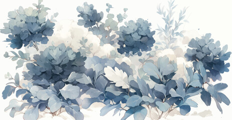 Watercolor Vintage Dusty Miller Art with White Background