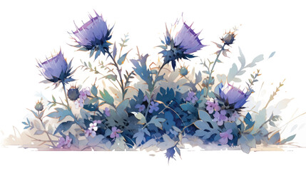 Watercolor Vintage Spiky Thistle Pattern with White Background