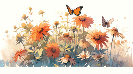 Watercolor Vintage Coneflower Design with Complementary Colors Background