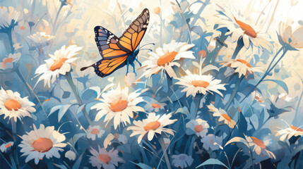 Watercolor Vintage Coneflower Design with Complementary Colors Background