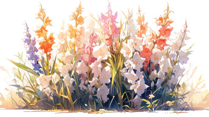 Watercolor Vintage Gladiolus Art with White Background