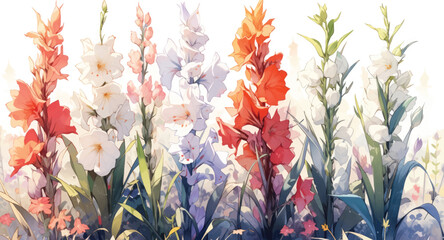 Watercolor Vintage Gladiolus Art with White Background
