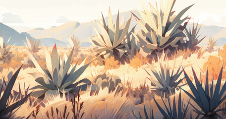 Watercolor Vintage Yucca Theme with Complementary Colors Background