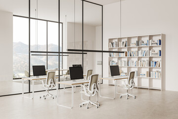 White open space office and meeting room interior