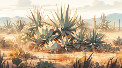 Watercolor Vintage Yucca Theme with Complementary Colors Background