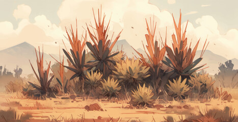 Watercolor Vintage Yucca Theme with Complementary Colors Background