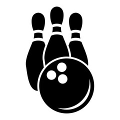 Bowling pins and bowling ball icon. Black and White line art style, editable vector Illustration file on transparent background.