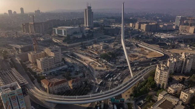 Jerusalem chord bridge aerial time lapse hyperlapse drone 4k, Israel