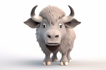Cartoon buffalo character rendered in minimal 3D style on white background. Generative AI