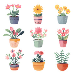 Plants in pots, minimalist colors file png, Generative AI