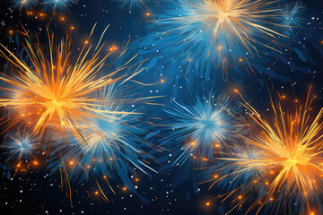Naklejka premium Vibrant fireworks illuminating night sky with dazzling array of colors and patterns.