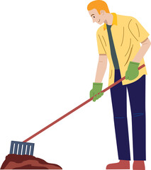 A man holding a shovel and digging in the dirt