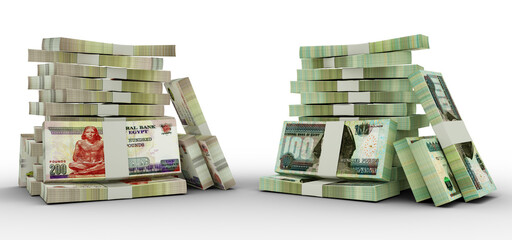 3d rendering of Stacks of Egyptian pound notes. bundles of Egyptian pound currency notes isolated on transparent background - obrazy, fototapety, plakaty