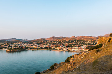 Panoramic view from Byzantine Medieval Castle of Myrina in Lemnos or Limnos Greek island northern Aegean Sea