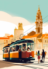 Illustration of beautiful view of the city of Porto, Portugal - obrazy, fototapety, plakaty