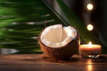 Coconut on table light. Generate Ai