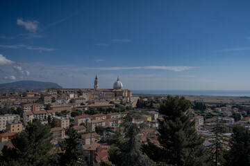Fototapeta na wymiar Loreto cityscape with cathedral and chapel in Italy