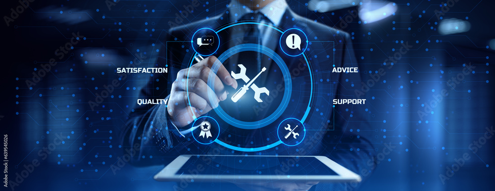 Poster service customer satisfaction technical support concept on virtual screen.