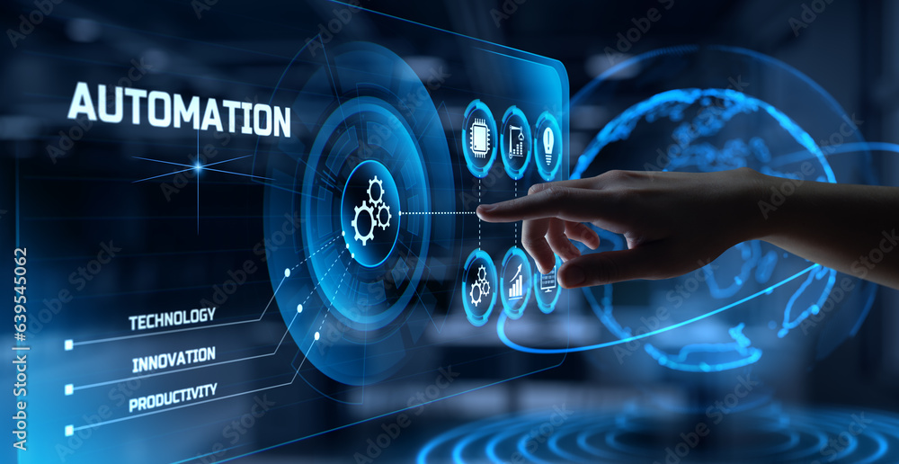 Poster automation rpa workflow business industrial process optimisation. innovation technology concept. han