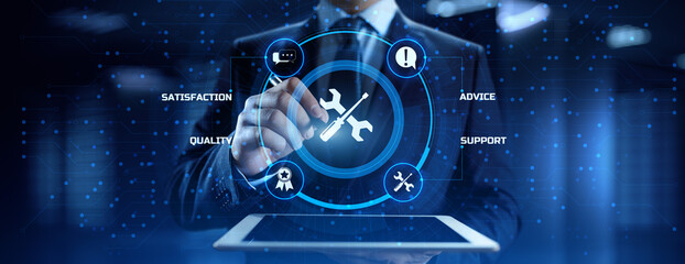 Service customer satisfaction technical support concept on virtual screen.
