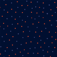 Confetti abstract vector seamless pattern Christmas or birthday party polka dots print in blue, red colors. Hand drawn geometrical repeated background for holidays, package design, wallpaper, textile