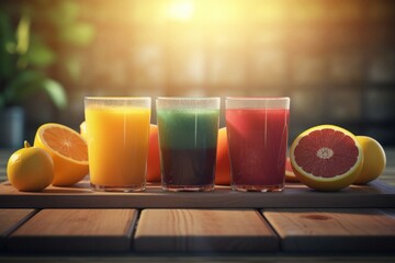 Fototapeta premium Fresh juices desk smoothies. Generate Ai