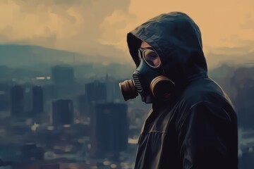 Man gas mask. Generate Ai