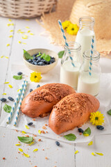 Fresh blueberry yeast cake as summer snack.