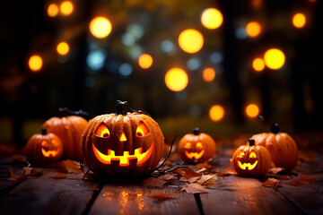 Fototapeta premium Halloween mockup decoracion calabaza - Promocion otoño negocio - Octubre halloween plantilla mockup