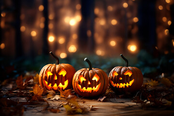 Fototapeta premium Halloween mockup decoracion calabaza - Promocion otoño negocio - Octubre halloween plantilla mockup