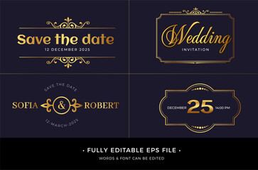 Save the Date weeding text effect editable with gold color