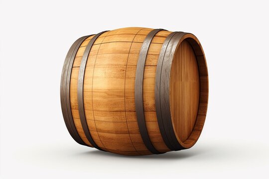 3D illustration of a white background wine barrel. Generative AI