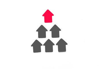 Group of paper stickers in the form of pink arrows on a white background