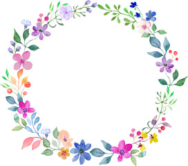 Obraz na płótnie Canvas Watercolor floral wreath. Hand drawn illustration on white background. Vector EPS.