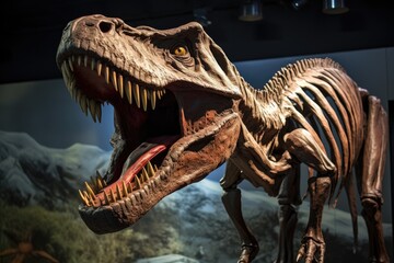 Fototapeta na wymiar Close up of Giant Dinosaur or T-rex skeleton in museum