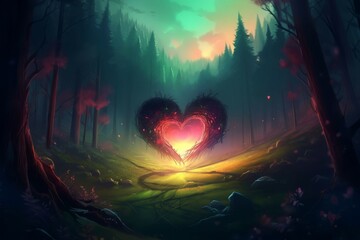 Heart fantasy forest. Generate Ai