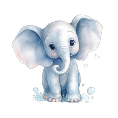 Gentle Baby Elephant in Watercolors isolated on transparent background png - Generative AI