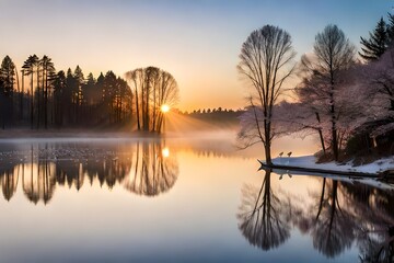 Obraz premium sunrise over the river generated Ai.