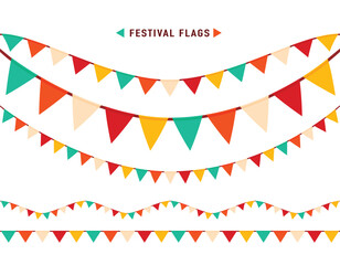 Festive flag seamless garlands set vector illustration. Triangle