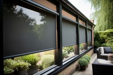 Modern windows with an outside roller blind. Generative AI