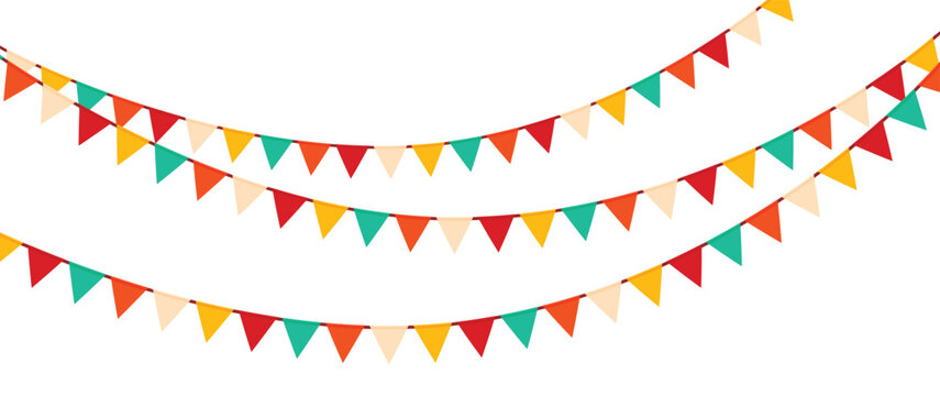 Festive flag garlands vector illustration. Triangle buntings in simple