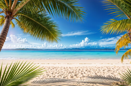 Serenity by the Sea: Palm Trees and Azure Waters on a Tropical Beach