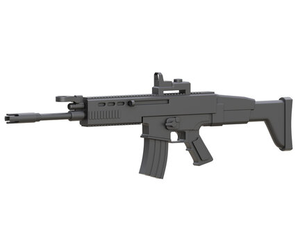 Army assault rifle With Black Color Isolate Transparent Background, 3D Rendering illustration