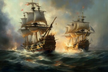 Pirate ships battle. Generate Ai - obrazy, fototapety, plakaty
