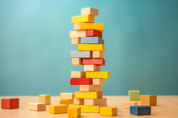 Block play toy brick wood concept build education balance school stack tower wooden