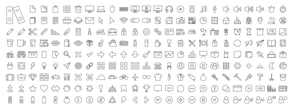 Office Workspace Outlined Vector Icon Megapack Set Transparent Background PNG Editable Stroke EPS AI