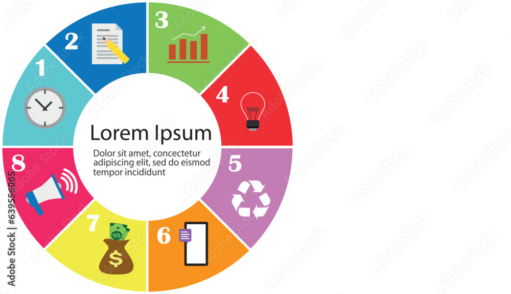 Poster infographics template with four steps or points in segment cake form connected to each other and sam