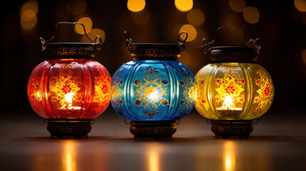 Row of Colorful Chinese lanterns during Chinese new year festival