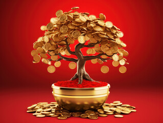 Golden tree is a sign of prosperity on Chinese New Year's Day, prosperity and abundance of fortune
