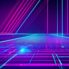 3D renders abstract red blue neon background.